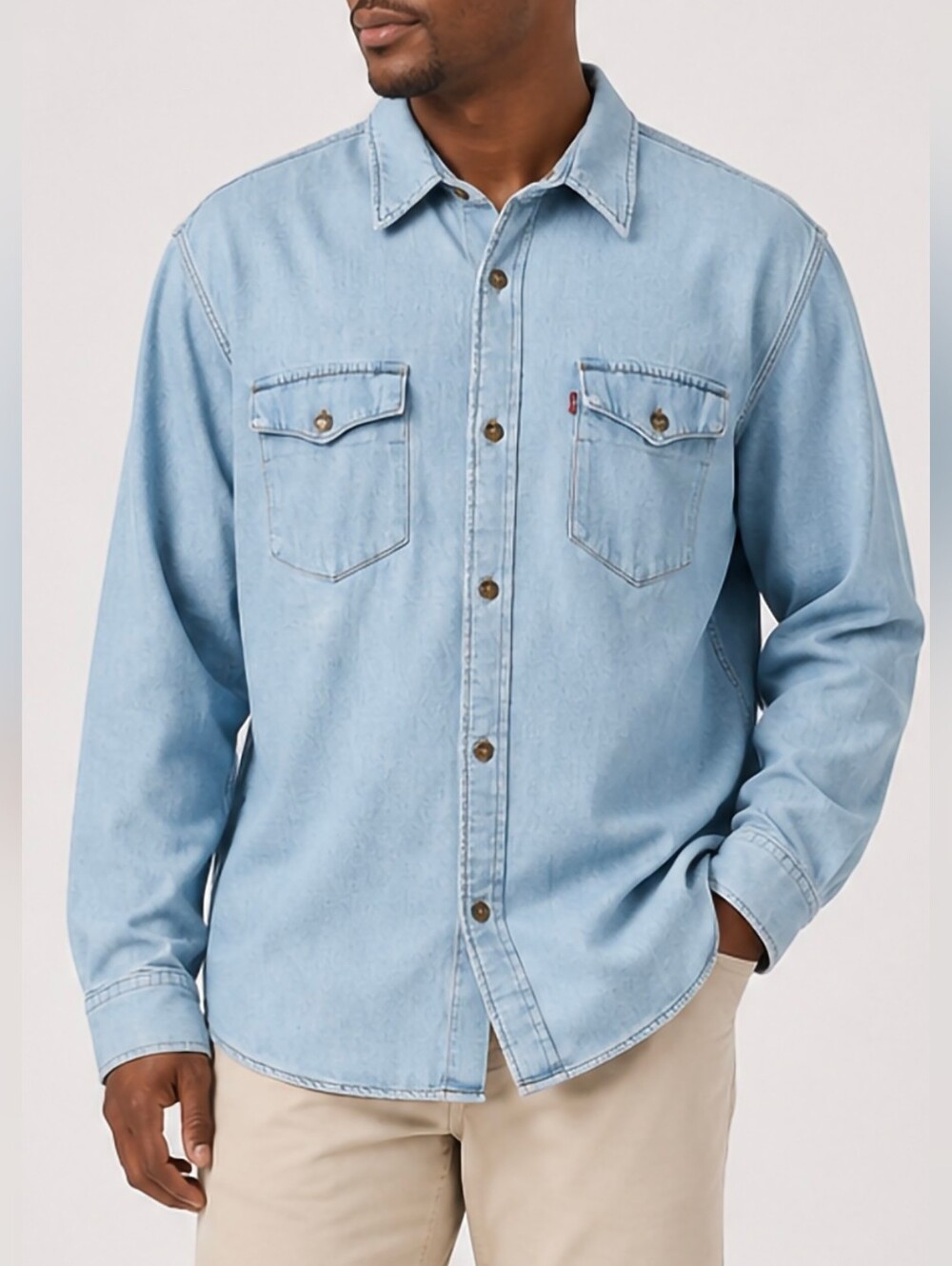 Levi’s Men’s Relaxed Western Denim Shirt L Light Wash Cotton Hemp